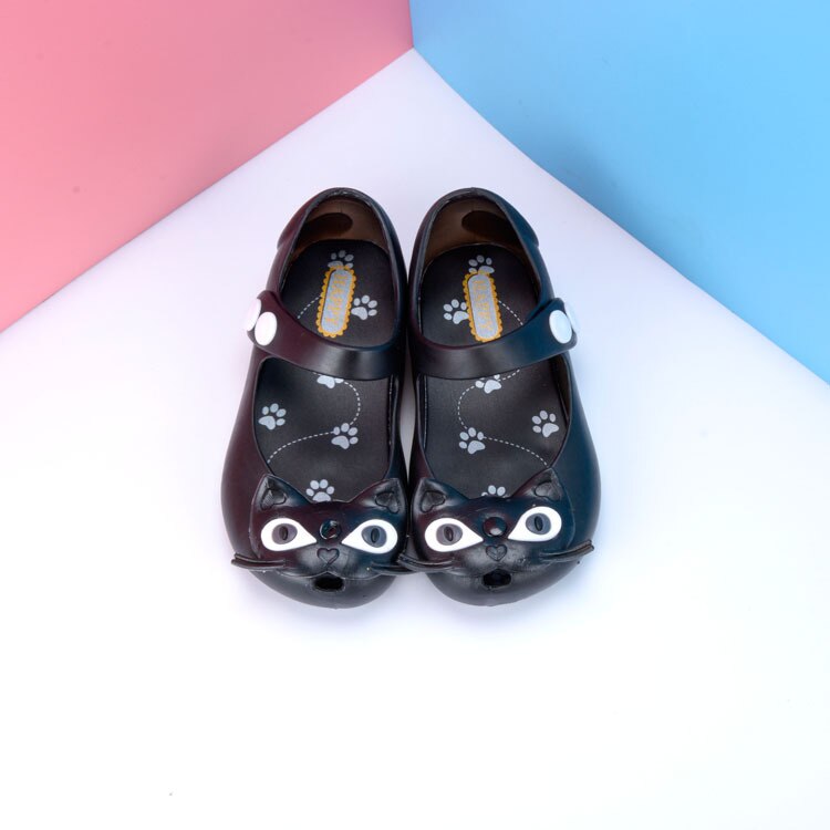 lykkelig logo søt 3 farger katter jente sko låve gelé sandaler baby sommer pvc jenter sandaler smålåve strandsko  sh057: Svart / Eur 25 innersåle 13.5cm