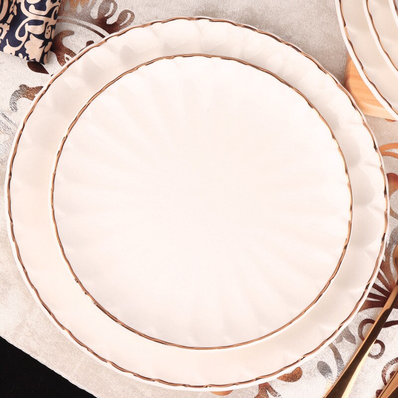 8/10 Inch Gold Edge White Ceramic Dessert Plate Dinnerware Dish Round Tableware Porcelain Tray Luxury Dinner Set