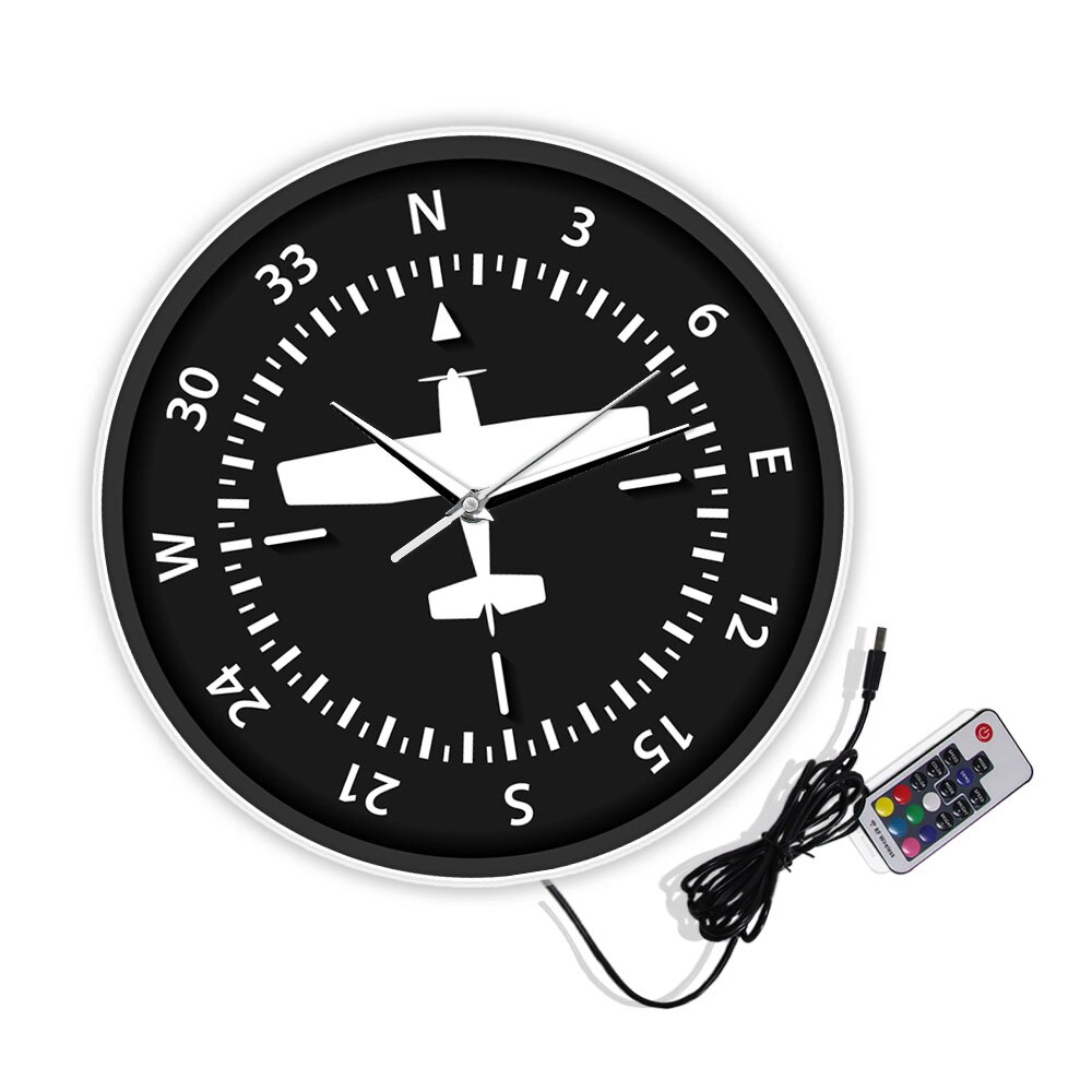 Steering Wheel Flight Instrument Compass Wall Clock Turns Pilots Aviation Aircraft Home Décor Airplane Silemt Movement Watch