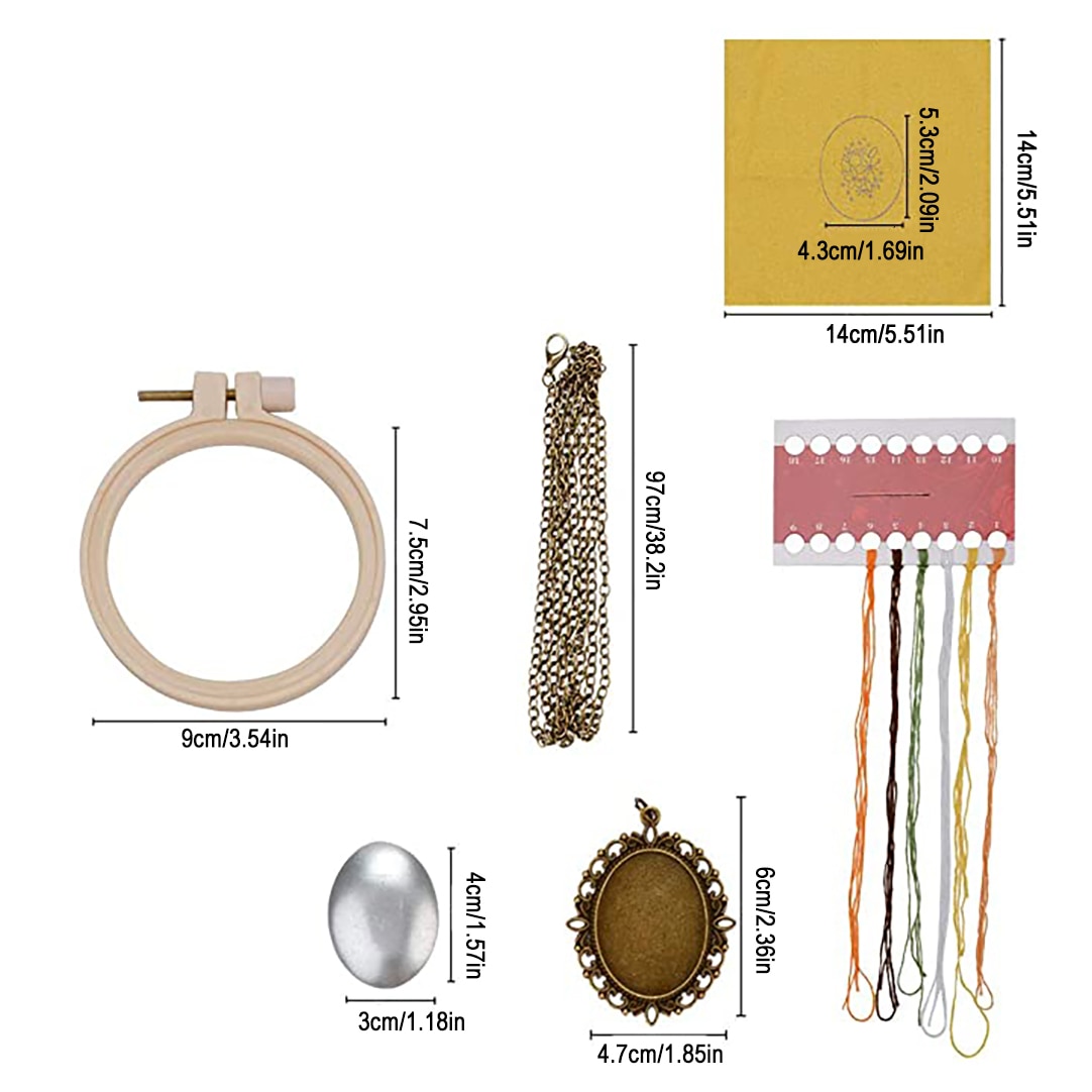 Beginner Embroidery Kit Hand Sewing Stitching Pendants Necklace DIY Cross Stitch Ornament Tool