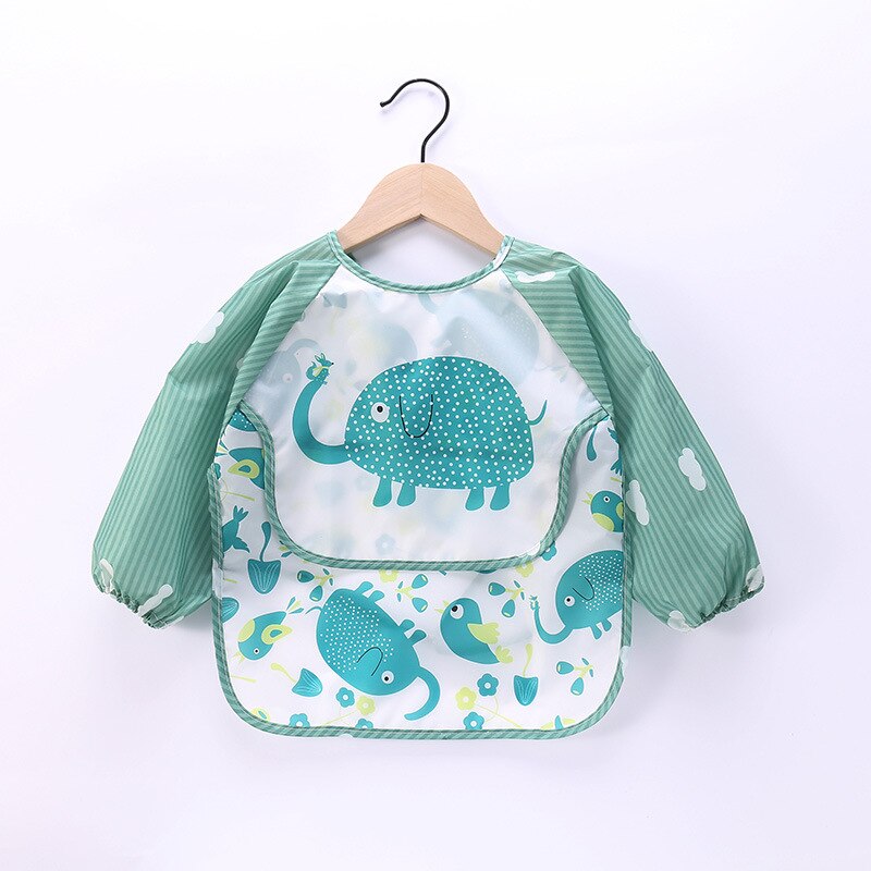 Imperméable bébé bavoirs avec poche mignon dessin animé enfant en bas âge filles garçons bavoir enfants manger dessin à manches longues tablier: elephant
