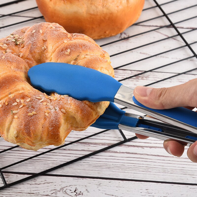 9/12Inch Stainless Steel Silicone Food Tongs Non-Slip Cooking Clip Salad Serving Bbq Tools Grill Tongs Multiuse Kitchen Tool