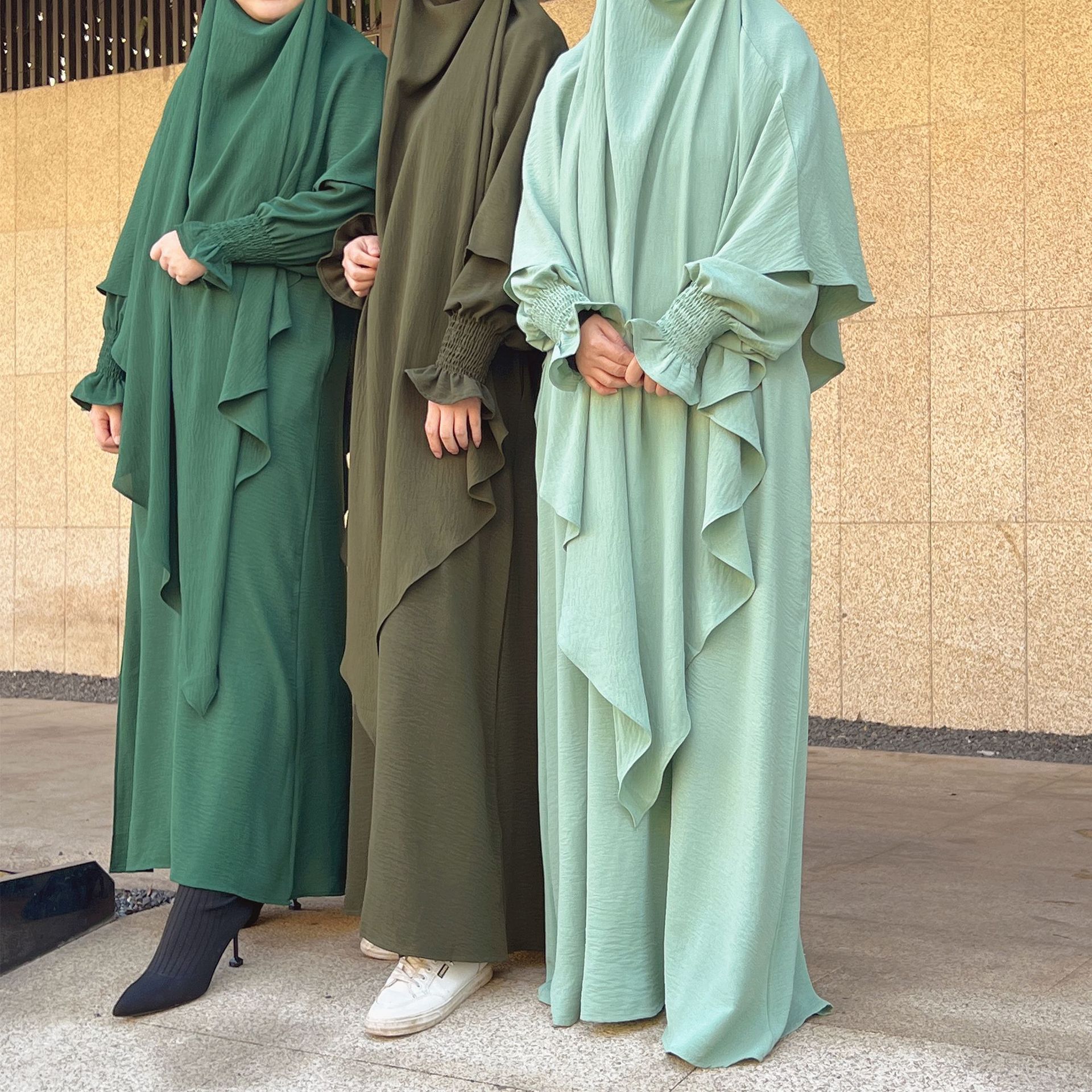 Ramadan Dubai Abaya Jilbab Khimar Muslim Set Women Turkey Dresses with Hijab Female Islam Modest Dress Eid Hooded Abayas