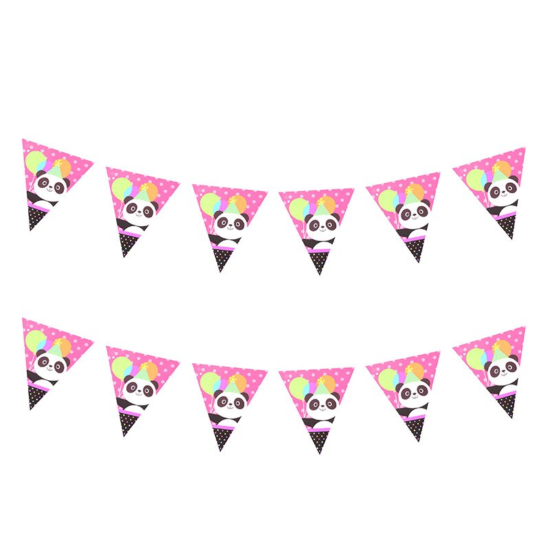 Lovely Panda Theme Kids Happy Birthday Party Decoration Paper Plate Napkin Cup Straw Disposable Tableware Baby Shower Supplies: 1set Pennant