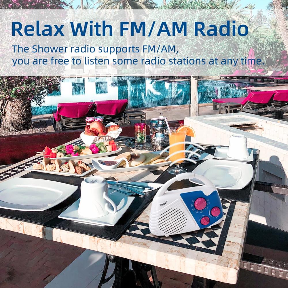 PRUNUS J-282 Shower Radio IPX4 Waterproof Portable AM FM Radio Player with Top Handle, Radio with Speaker for Bathroom