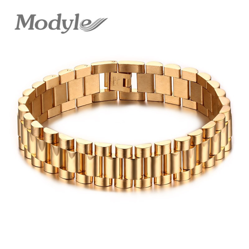 Modyle Mannen Armband Goud-Kleur 22Cm Chunky Ketting Armbanden Armbanden Rvs Mannelijke Sieraden Cadeau