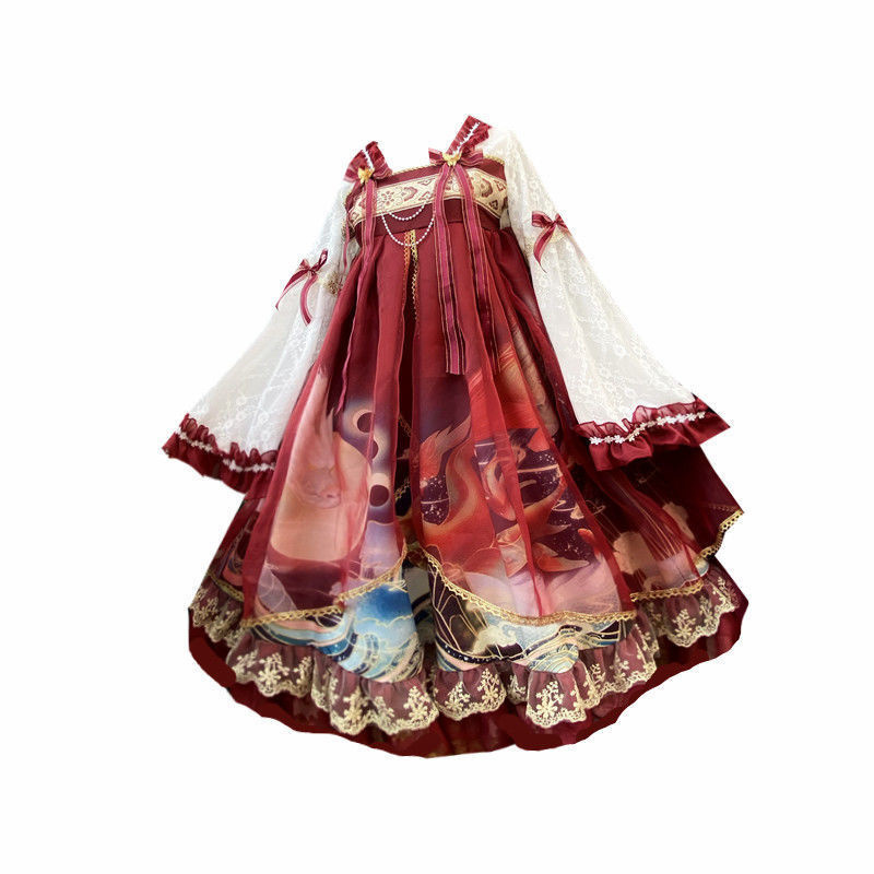 Lolita Year Han Element Chinese Style Dragon Playing With Beads Datang Ru Dress Mesh OP Dress: Default Title