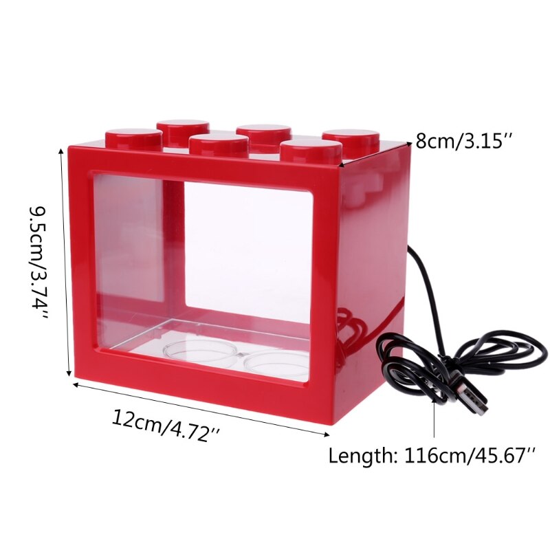 Usb mini akvarium akvarium med led lampe lys betta fisk kampcylinder