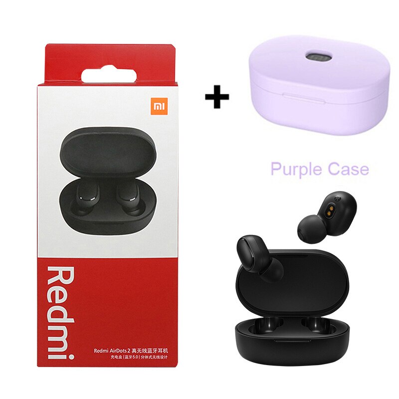 Originele Xiaomi Redmi Airdots 2 Fone Bluetooth Koptelefoon Draadloze Hoofdtelefoon Met Microfoon Handsfree Oordopjes Redmi Airdots 2 Headset: with Purple Case