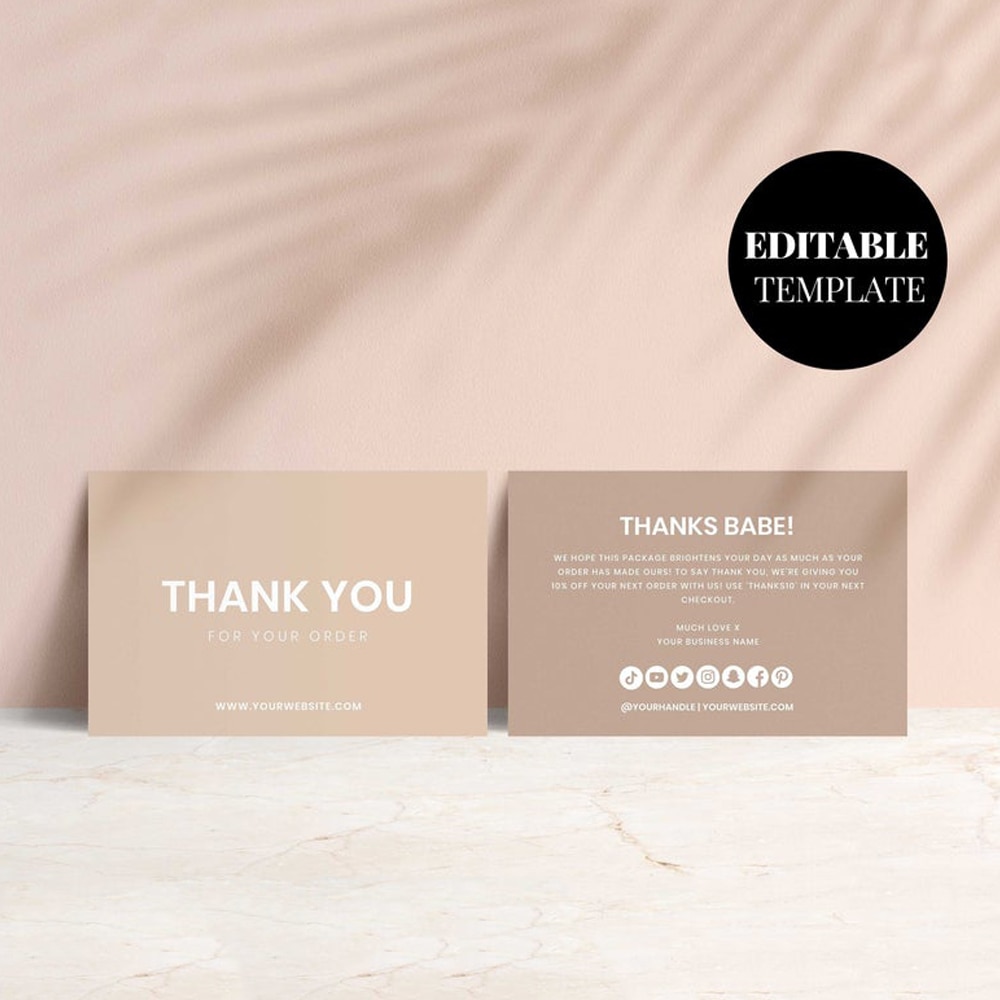 carddsgn Customer Thank You card Business Printable Thanks For Your Purchase Card Paper Card For Small Shop Packet 200Pcs: Brown / 90X54mm