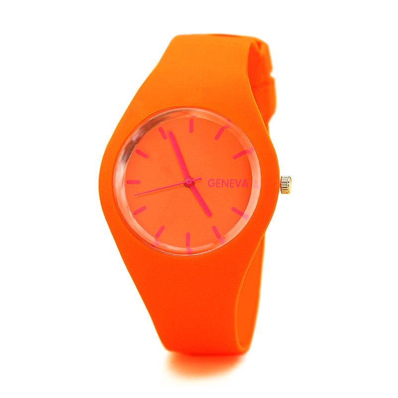 Relógio de pulso de quartzo de silicone do falso das senhoras da marca famosa da cor dos doces relógio de pulso feminino do vintage relógio de pulso relojes mu: orange