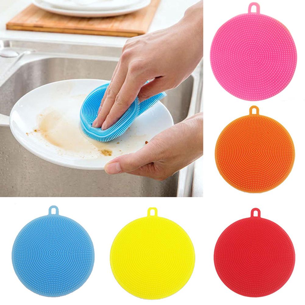 1pcs Dish Bowl Cleaning Brush Silicone Round Bowl Pan Pot Cleaning Washing Brush Scrubber Home Kitchen Pot Washing Tool