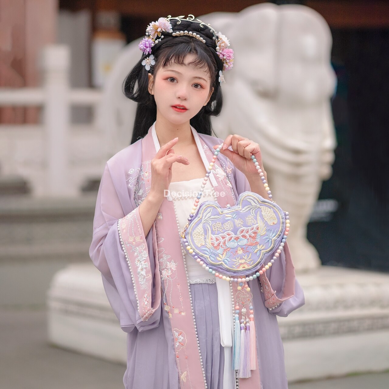 Sac à main hanfu style chinois pour femmes, porte-monnaie avec perles, porte-cartes avec broderie,