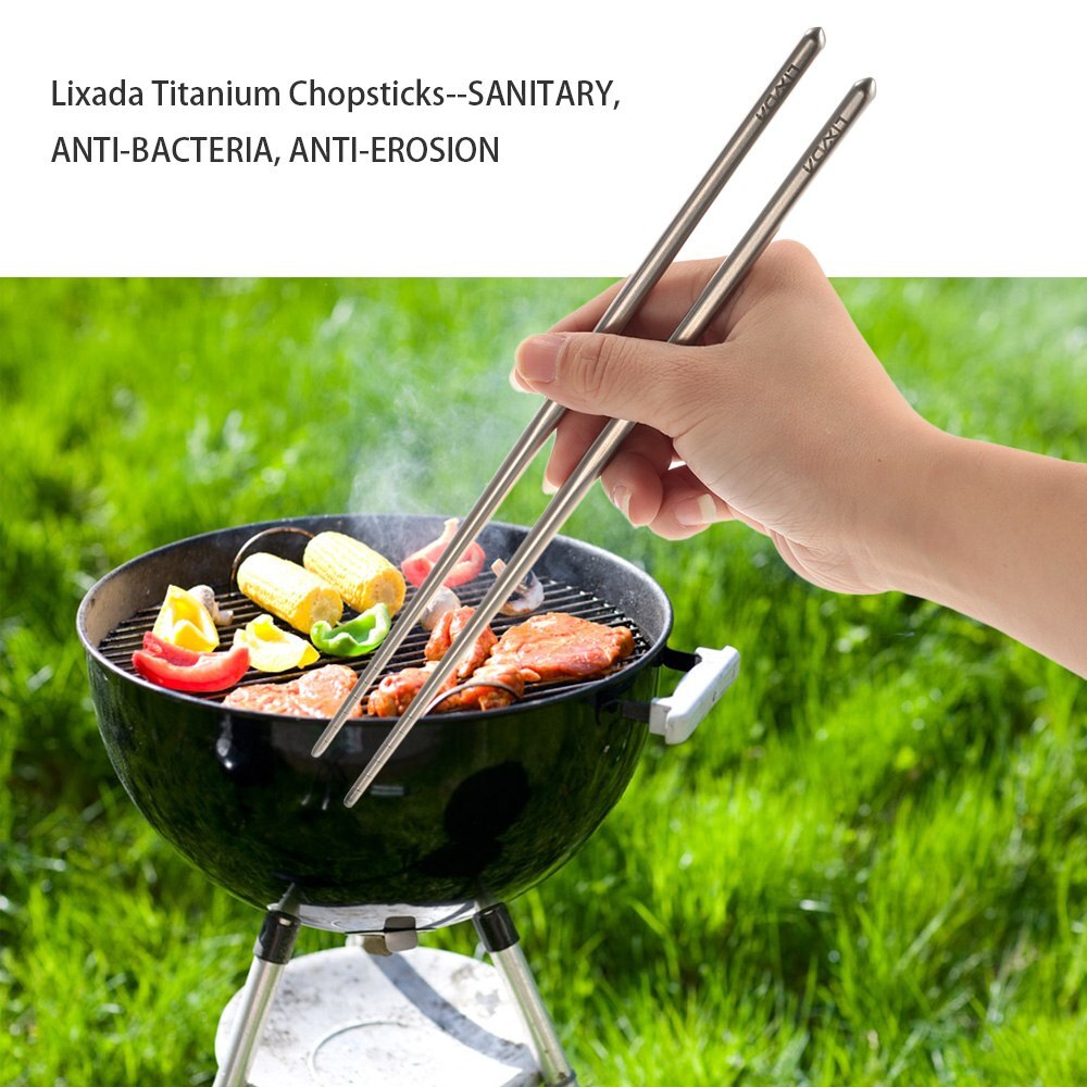 Palillos chinos Lixada 1 par de palillos chinos de titanio portátiles exquisitos Palillo Chino antideslizante para Sushi palillos chinos reutilizables Coreanos