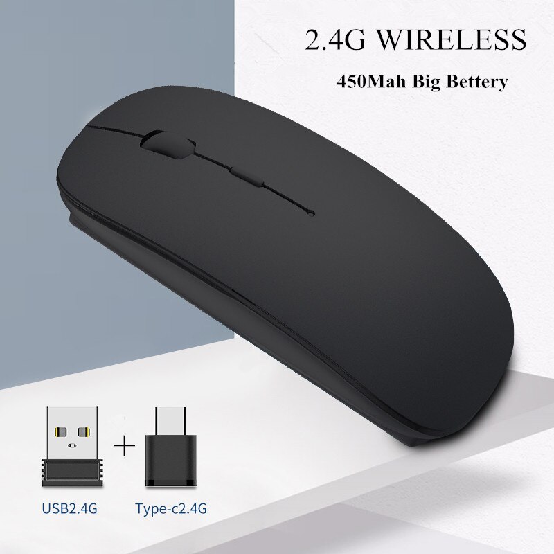 Drahtlose Maus Stille PC Maus Wiederaufladbare Maus 2,4G USB Band-C Optische Mäbenutzen Für Laptop PC Tabelt Clever telefon: Schwarz