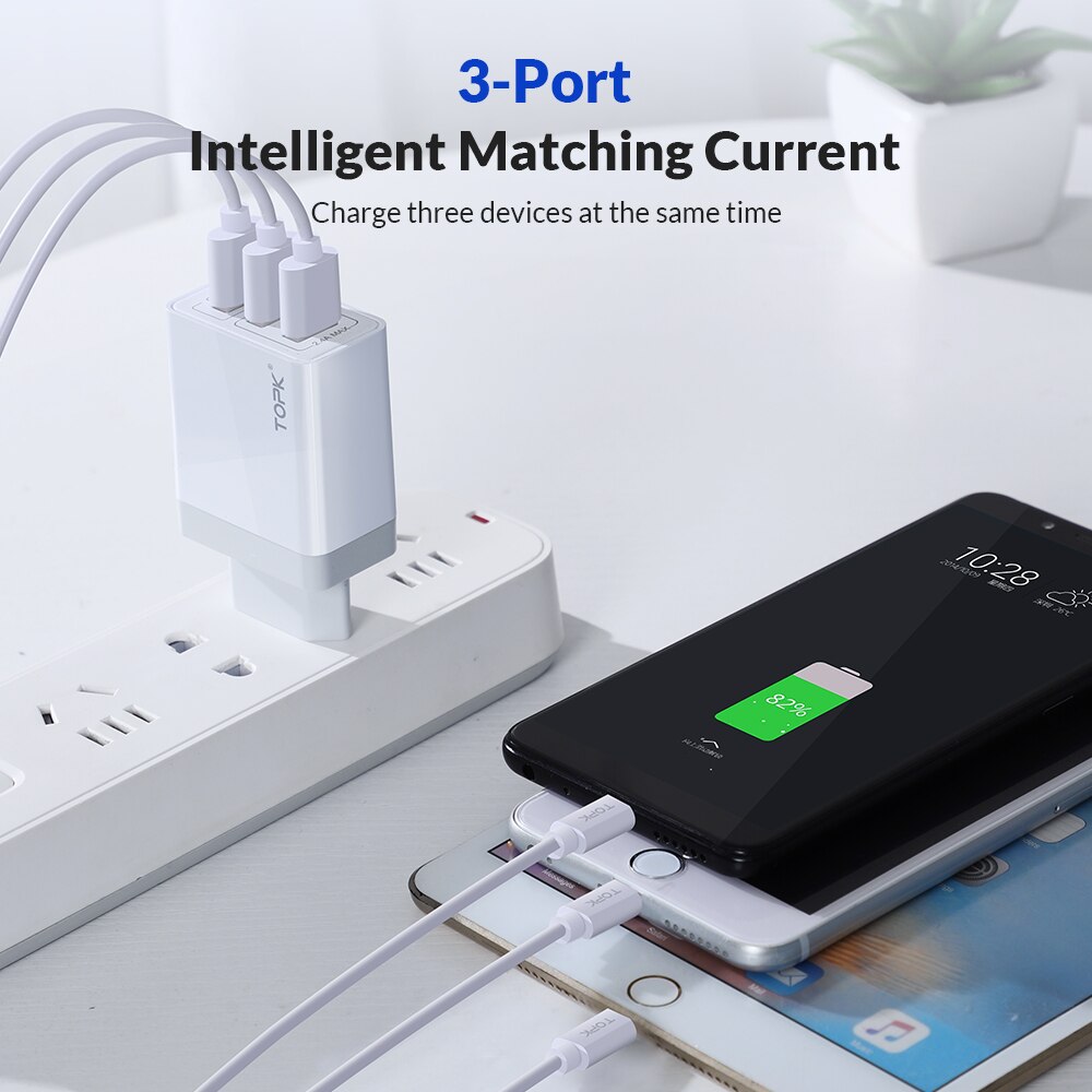 TOPK B348Q USB Quick Charge 3.0 With 3 Ports EU Wall Charger Fast Charging For iPhone Samsung Xiaomi