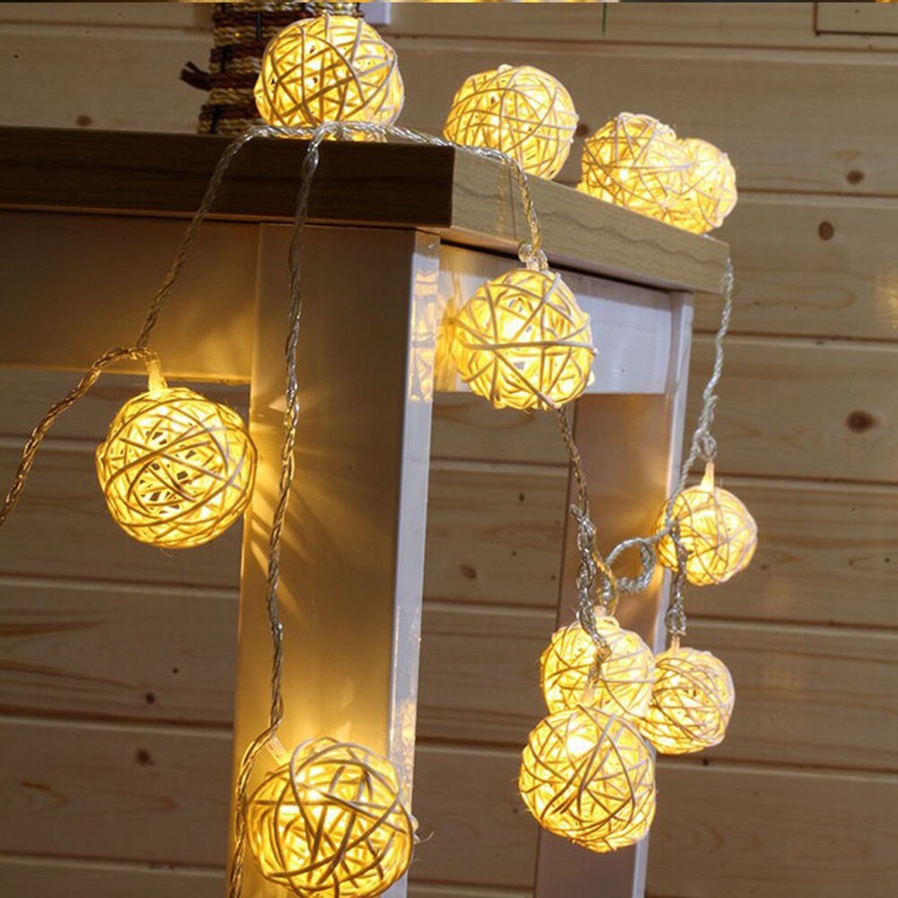 220v 6m 40 led varm hvid led kuglelys fe string lys belysning rattan kugle led lys bryllupsfest dekoration
