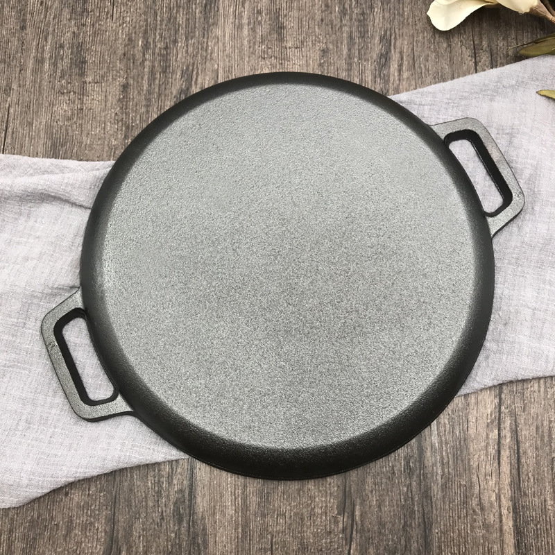 30cm/33cm/35cm Cast Iron Steak Pan BBQ Roasting Meat Roaster Round Uncoated Cooking Pot Pizza Pancake Griddles Flate Bottom