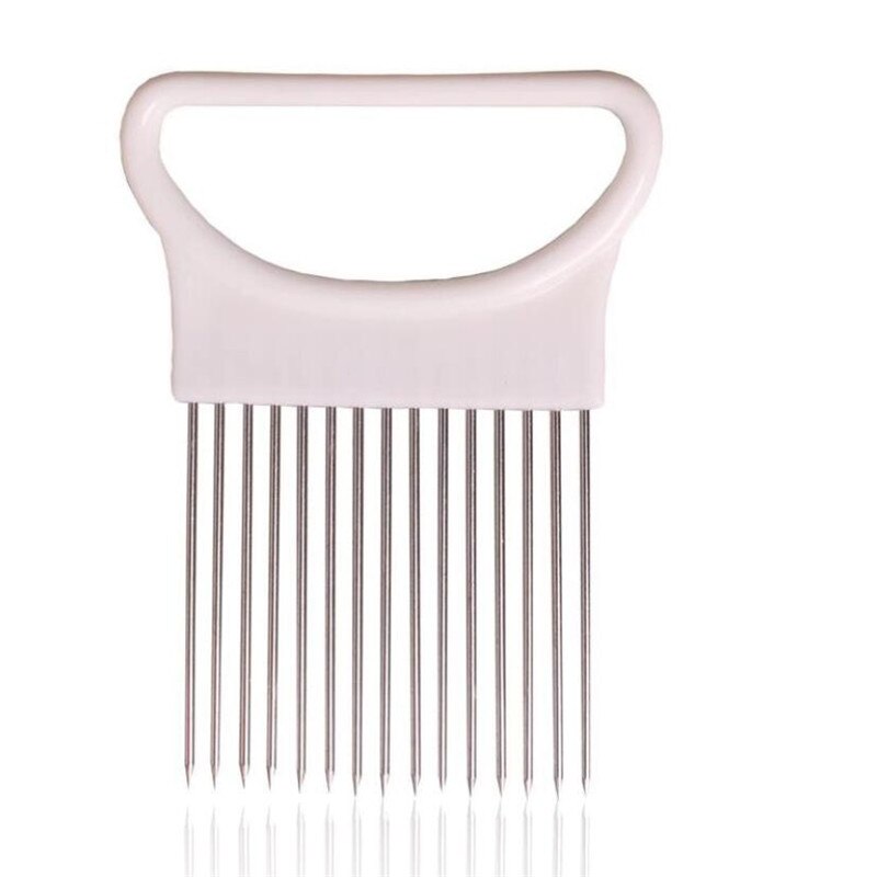 Edelstahl Zwiebel Cutter Zwiebel Gabel Obst Gemüse Cutter Schneidemaschine Tomaten Cutter Messer Schneiden Sicher Hilfe Halfter Küche Werkzeuge: Weiß