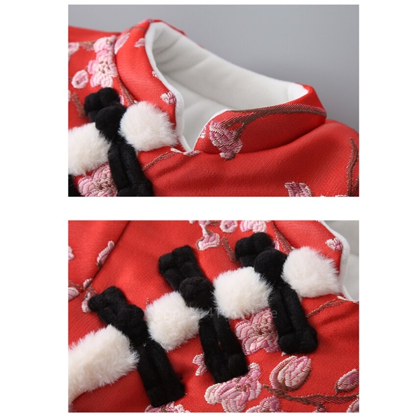 Nyfødt baby år tang jakkesæt kinesisk traditionel spædbarn cheongsam outfit pige etnisk hanfu fancy fe dans fløjl tøj