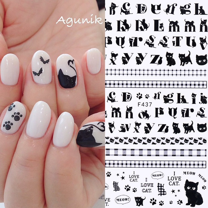 1 feuille 3D Alphabet ongle autocollant mignon Unique modèle auto-adhésif Nail Art décalcomanies transfert autocollant bricolage