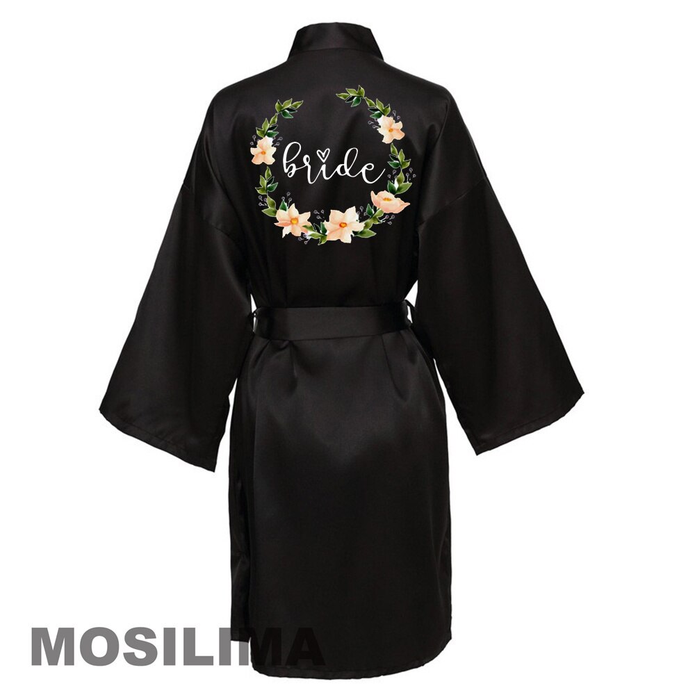 Bruiloft Team Bruid Gewaad Kimono Satijnen Pyjama Bruidsmeisje Badjas SP073: L / Khaki