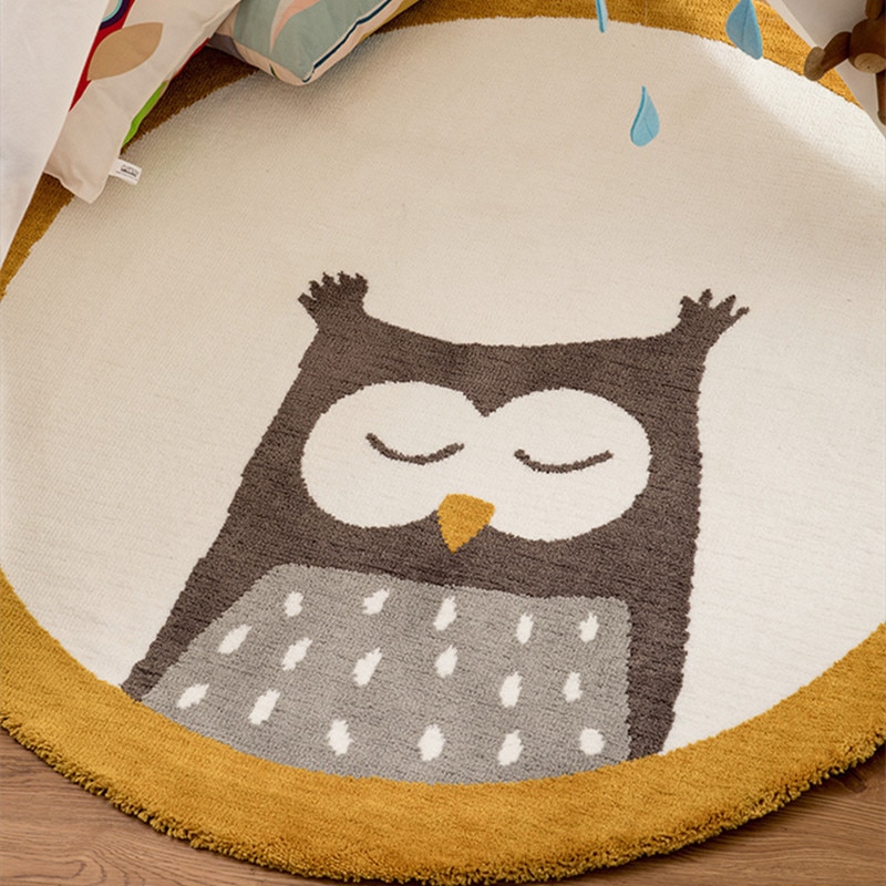 Hibou insipide rond tapis pour enfants dessin animé Animal motif chambre chambre chevet jeu ramper tapis