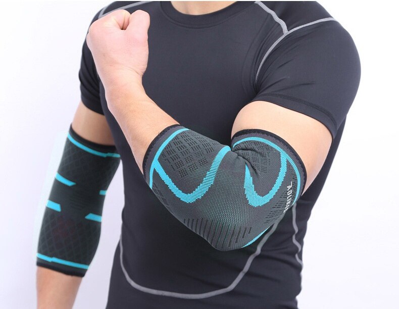 Aolikes 2 stuks sport elleboogbrace compressiebeschermers fietsen basketbal arm mouw voor mannen vrouwen tennis volleybal fitness gym: Blauw / Ik