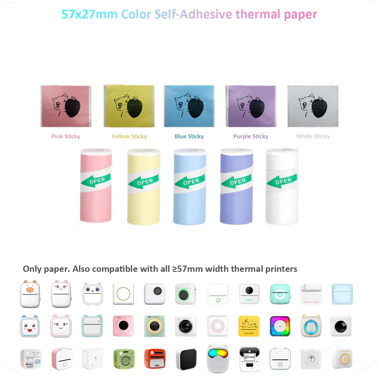 10 Rolls Mini Printer Label Sticker 57x25MM Self-adhesive Paper Thermal Label Printer Paper Kids Camera Instant Printing Papers: PURPLE