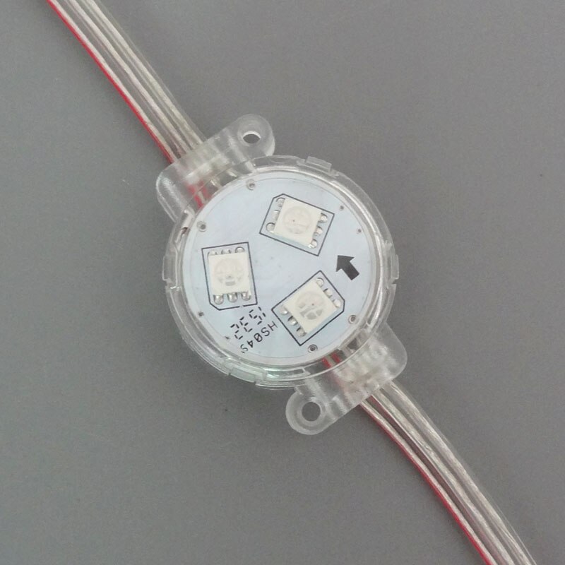 20pcs/string 30mm 12V WS2811 LED addressable rgb full color pixel module;IP68;clear cover;0.72W;clear wire