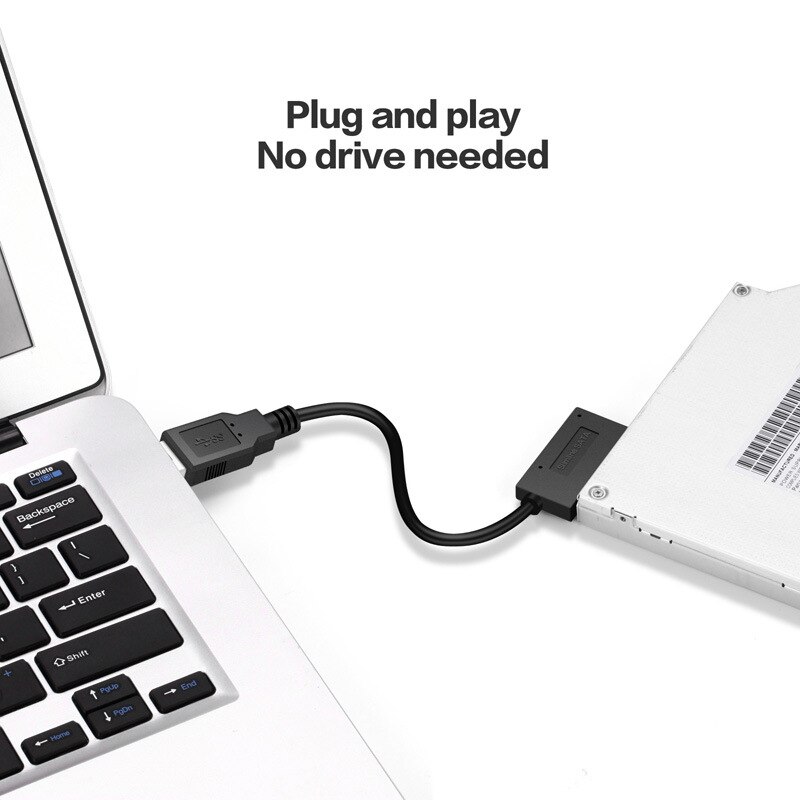 Black USB 2.0 To SATA Cable Slimline For Tablet Laptop Notebook Optical Drive Adapter Converter Cable For DVD CD ROM PC TXTB1