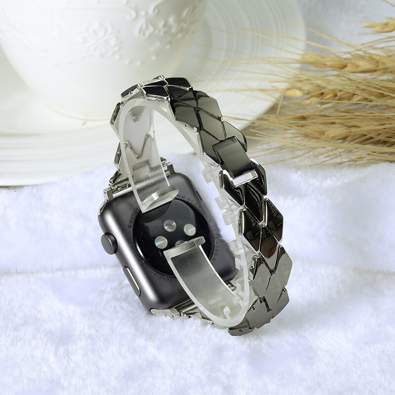 Bracelet en acier inoxydable pour Bracelet de montre pomme 38mm 42mm iWatch 4 bandes 44mm 40 mm Bracelet de ceinture en métal rhombique montre Apple 5 4 3 2 1: black / 38mm or 40mm