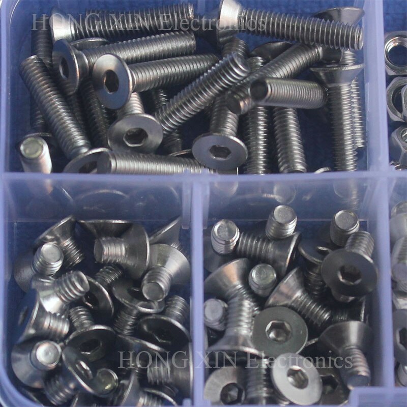 250pcs M4 Wood Screws Nuts Set Stainless Steel Bolts Hex Socket Screws With Nuts Assortment Kit Woodworking Tools Flat Head