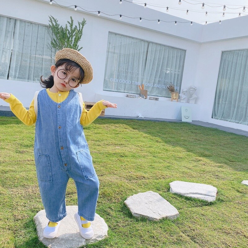 Herfst koreaanse kinderkleding babymeisjes overalls peutermeisjes denim jarretelbroeken kinderen jongens mode cowboybroek