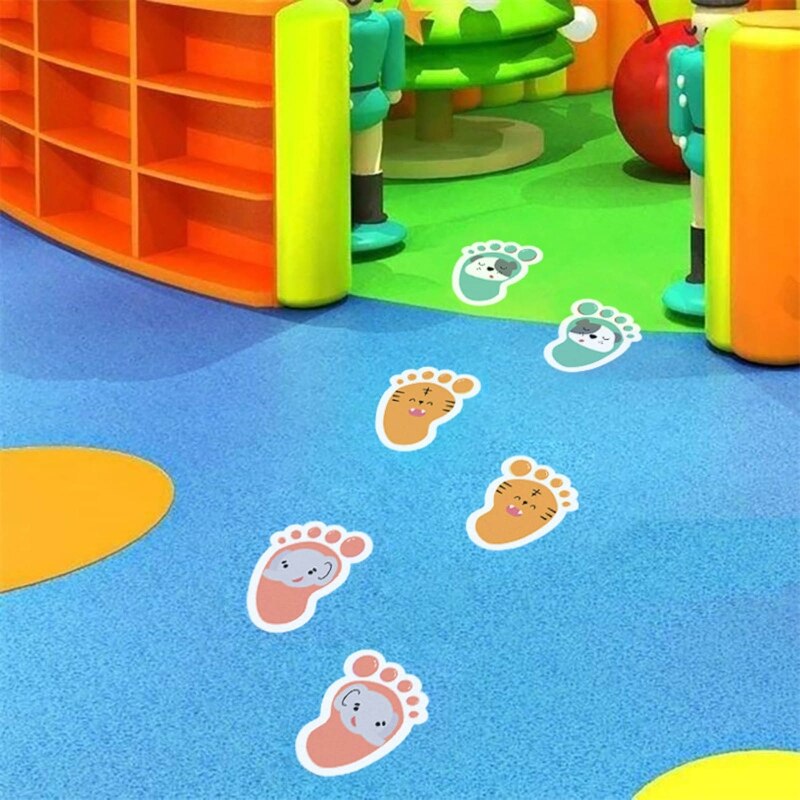 30 Pairs Cartoon Kids Floor Stickers Self-Adhesive Decals Social Distance Cute Footprint Decor for Room Party Nursery