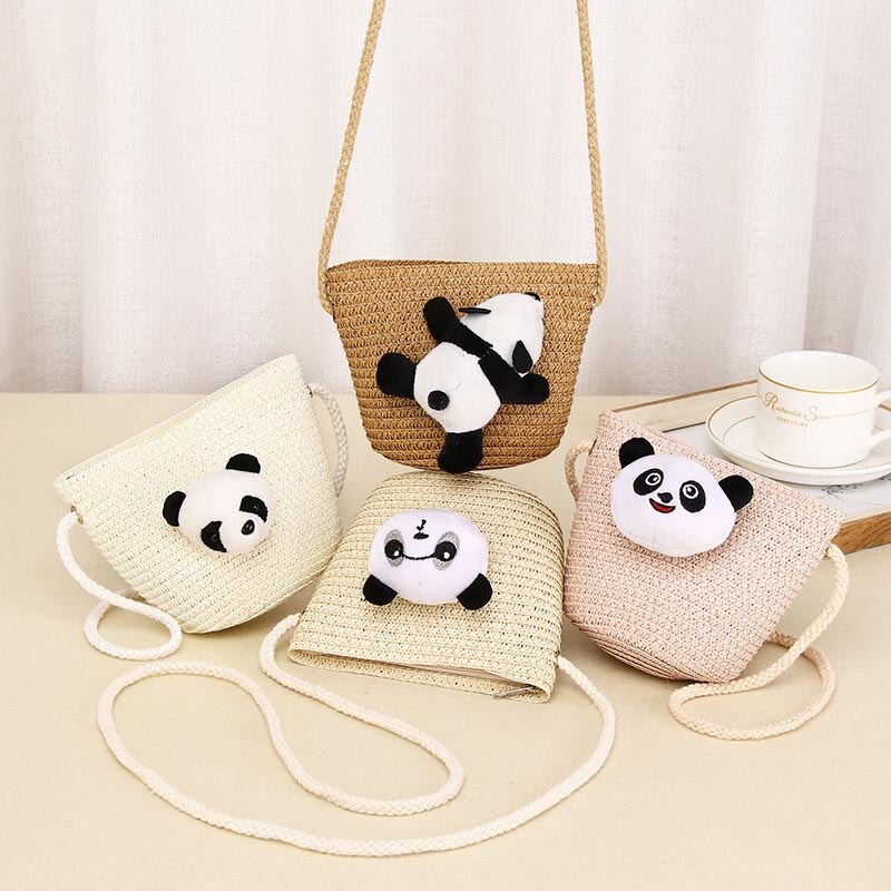 10 Kleuren Kinderen Meisjes Schoudertas Leuke Panda Stro Messenger Bag Kids Sleutels Portemonnee Schattige Prinses Mini Handtas