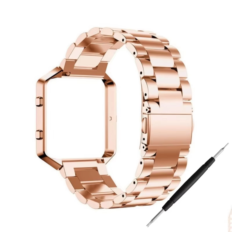 Correa de reloj de acero inoxidable 316L + funda protectora de marco para Fitbit Blaze pulsera impermeable accesorios de correa de reloj: Beige