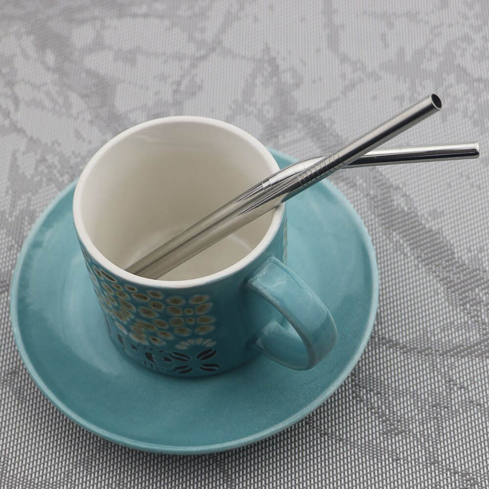 Sølv 215mm bredt 12mm metal halm perlemælk te genanvendeligt drikke halm rustfrit stål miljøvenligt halm med renere børste