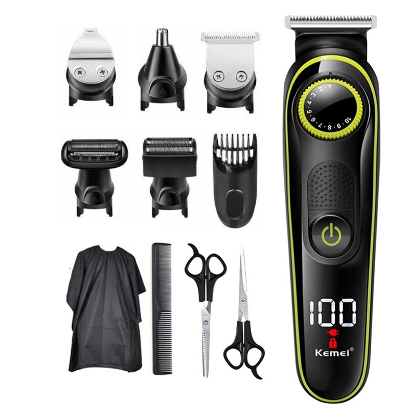 KEMEI – tondeuse professionnelle tout-en-un pour hommes, rasoir électrique pour le visage, le corps et la barbe: KM-696 set