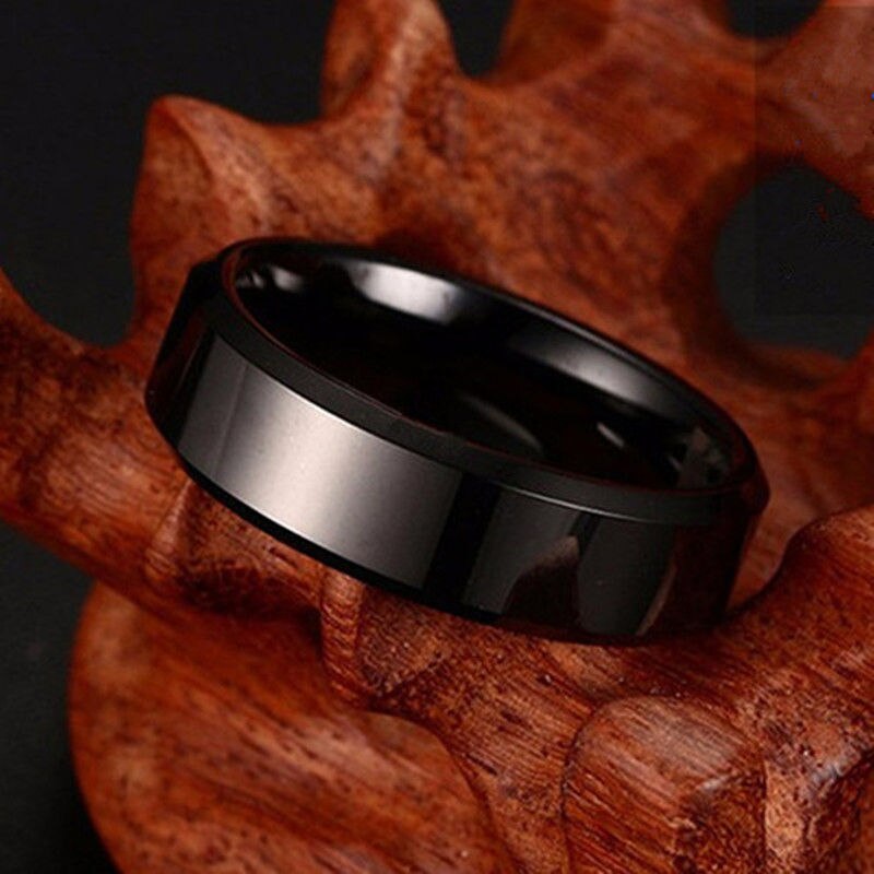 Men's Stainless Steel Unadjustable Rings Black For Male Boyfriend Simple Trendy Ring Punk Jewelry (US Size 6-13) 1PC