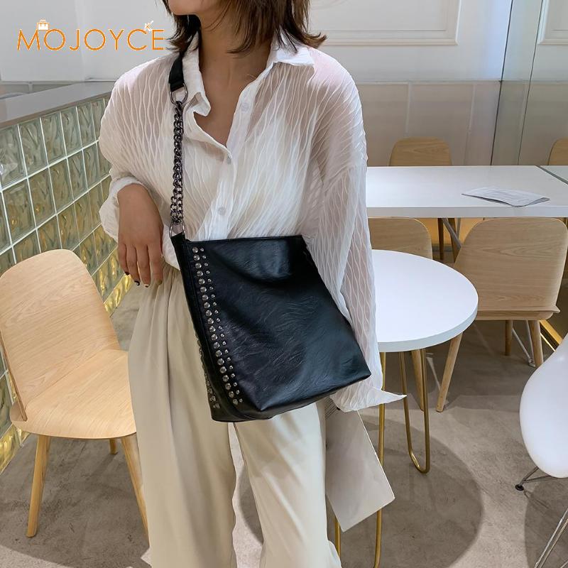 Retro Large Capacity Tote Bag Women Chain Rivet Shoulder Bags Women Leather Crossbody Bag Solid Color Bag Bead