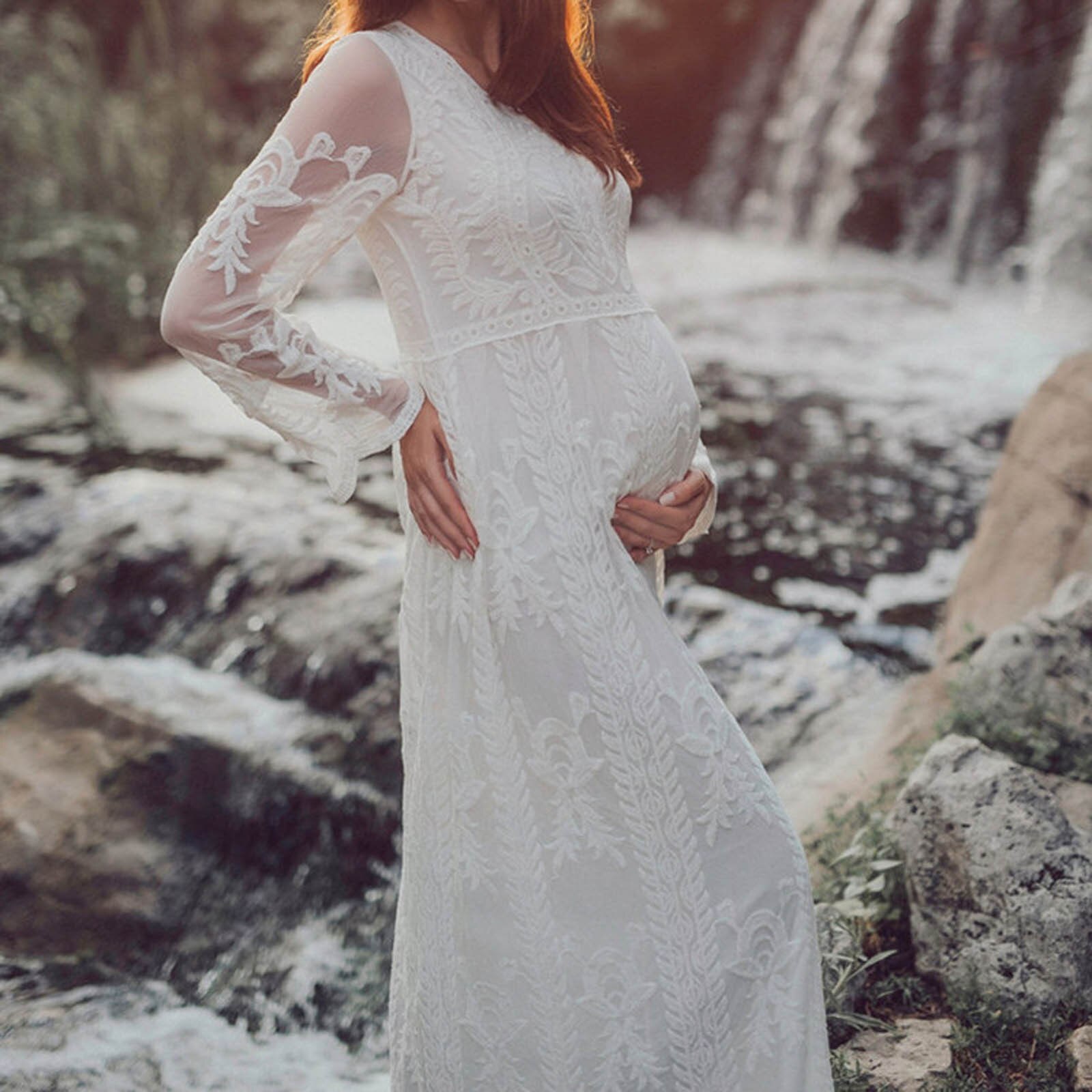 Vrouwen Elegence Zwangerschap Maxi Lange Jurk Foto. Grandado