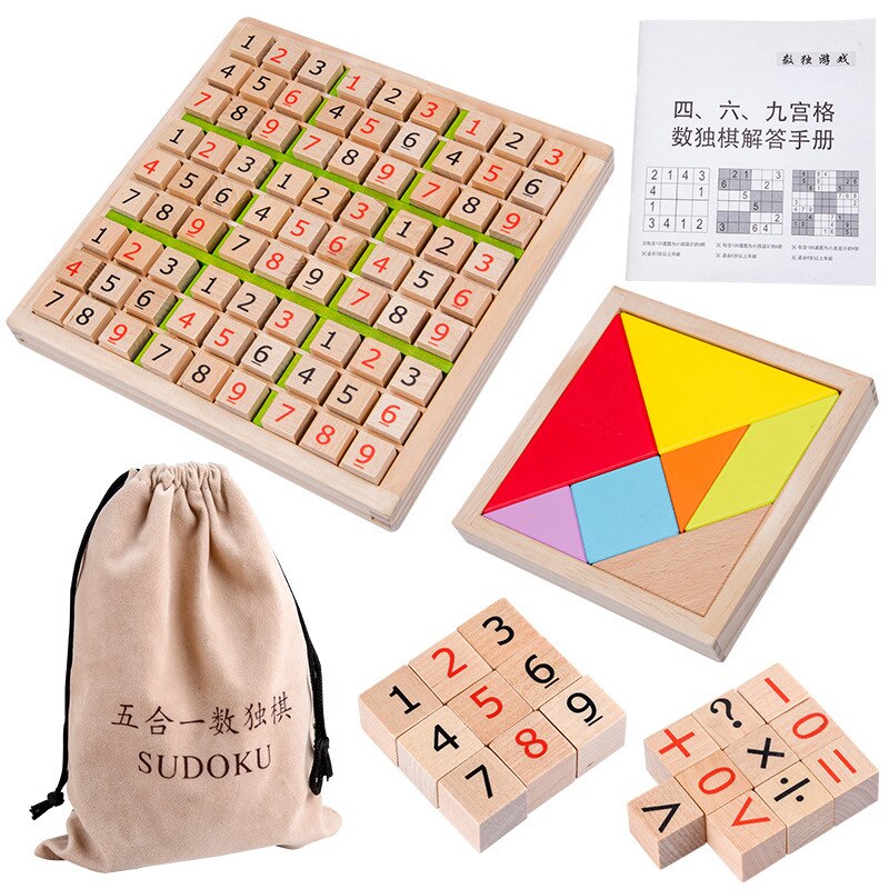 Sudoku skak skak logik træningstavle børn intelligens ræsonnement legetøj børn træ spil legetøj med sudoku bøger: Grøn