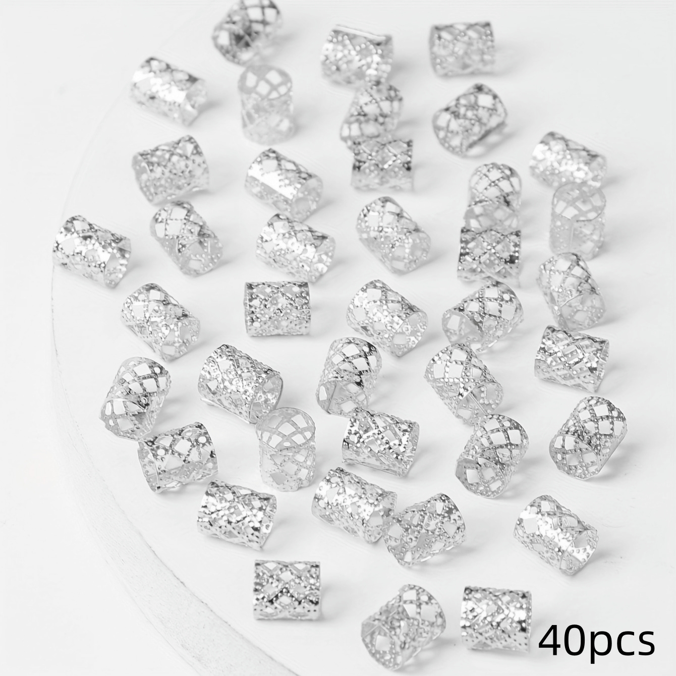 40 Uds. Anillos para trenzas de pelo de aleación hueca, horquillas Vintage para rastas, accesorios para el cabello para mujeres, joyería para el cabello Loc para trenzas: Plata