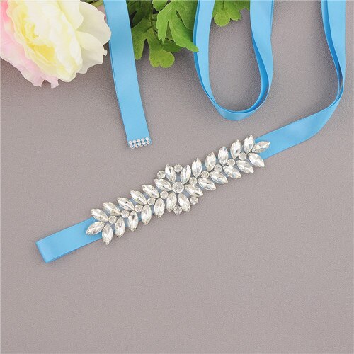 ZMS69 Luxe Bruiloft Riemen Bruids Kralen Riem Strass Sash Trouwjurk Bruid Accessoires Zilveren Diamant Bruidsmeisje Riemen: blue