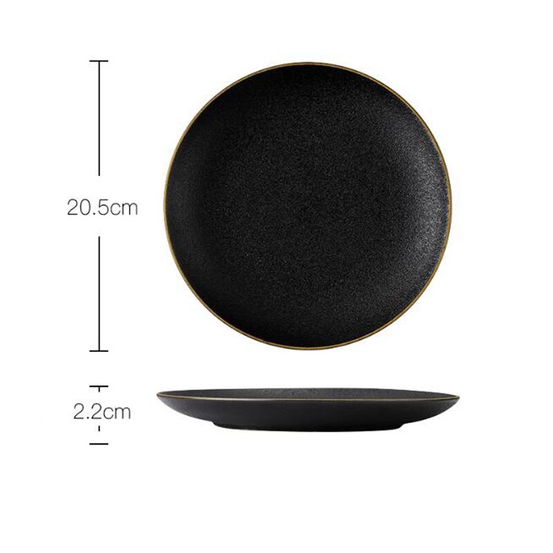 Nordic Golden Edge Plate Tray Ceramic Home Round Western Steak Dish Dessert Plate Frosted Disc Square Kitchen Cutlery Tray: 20.5 x 2.2 round