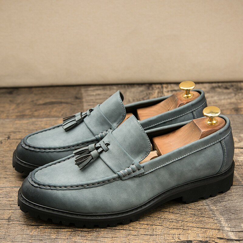 Herrskor läderskor som andas avslappnade sneakers loafers tofs mokassins bröllopsfest skor  l4: Blå / 9.5
