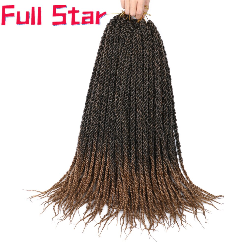 Full Star-extensiones de cabello para mujer, 22 ", 3D Cubic Twist, trenzas de ganchillo, 12 hebras, degradado, insecto negro, pelo trenzado sintético