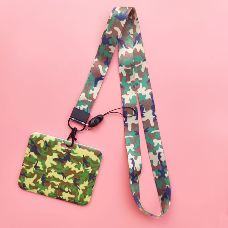 Men's Camouflage Card Case Lanyard ID Badge Holder Bus Card Cover Door Card Credit Card Holders Neck Strap