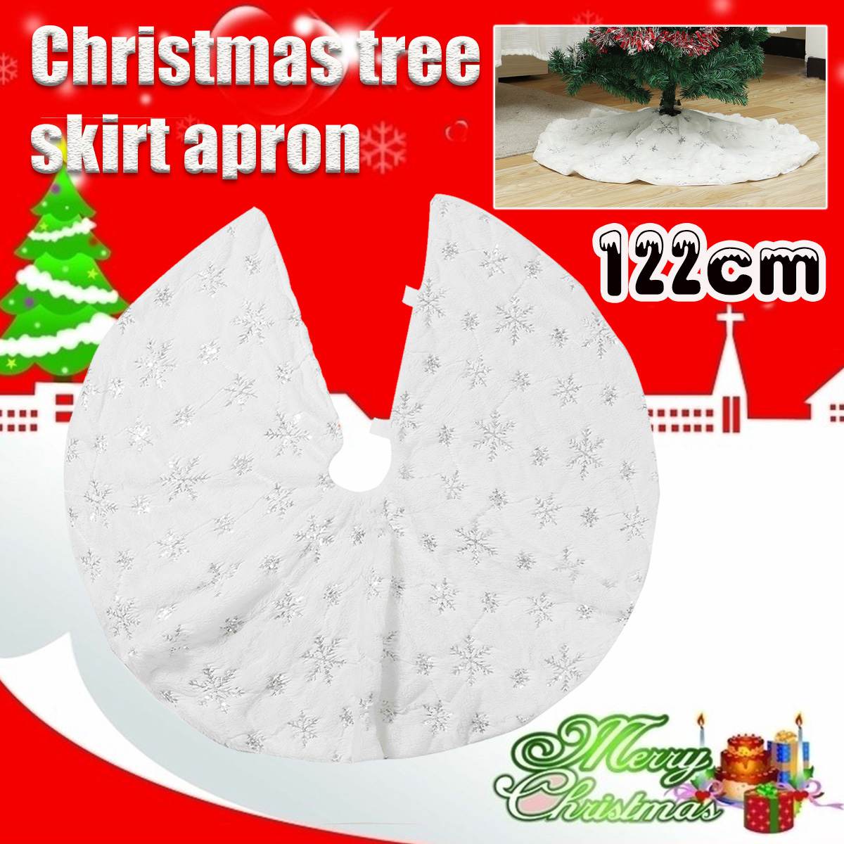 Kerstboom Decor Sneeuwvlok Wit Kerstboom Rok Bont Vilt Pluche Rok Voor Xmas Decoraties Kerst Xmas Tree Decor: 122cm